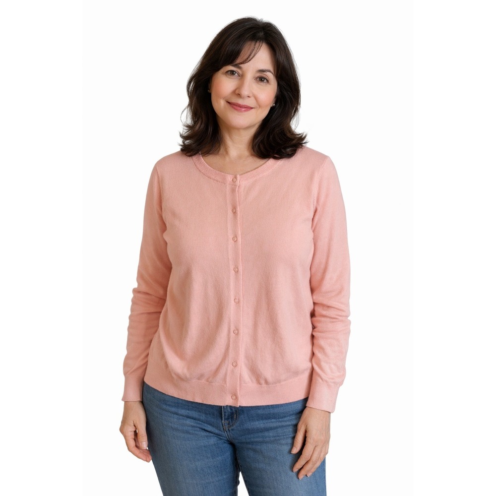 Lord Taylor Cardigan Women M Pink Crewneck Button Up Cotton Blend Knit Sweater